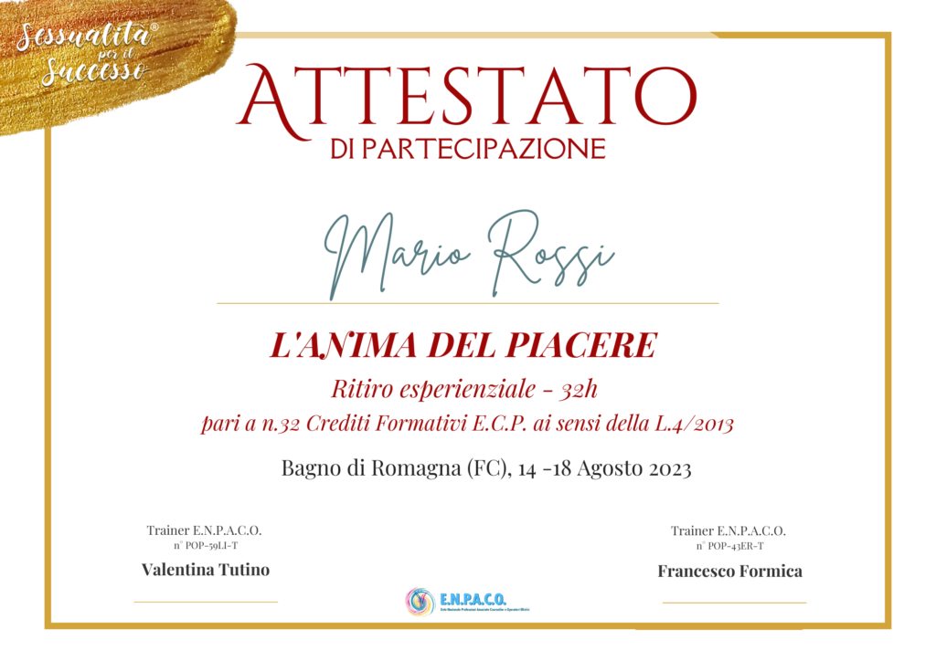 Attestato di partecipazione disarmo emozionale